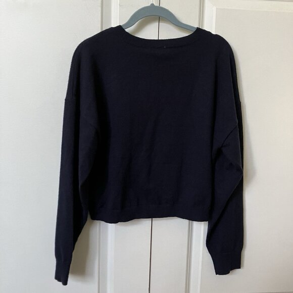 NWT Joie Cropped Sweater Womens L Knot Front Navy Blue Soft Knit Neutral - Picture 6 of 8
